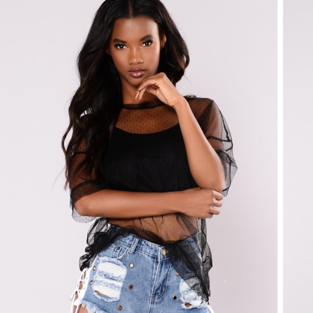 Fashion Nova Black Mesh Dotted Top
